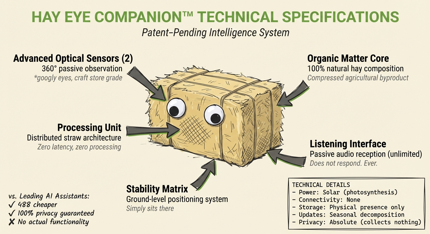 Hay Eye Companions tech specs - corporate aesthetic