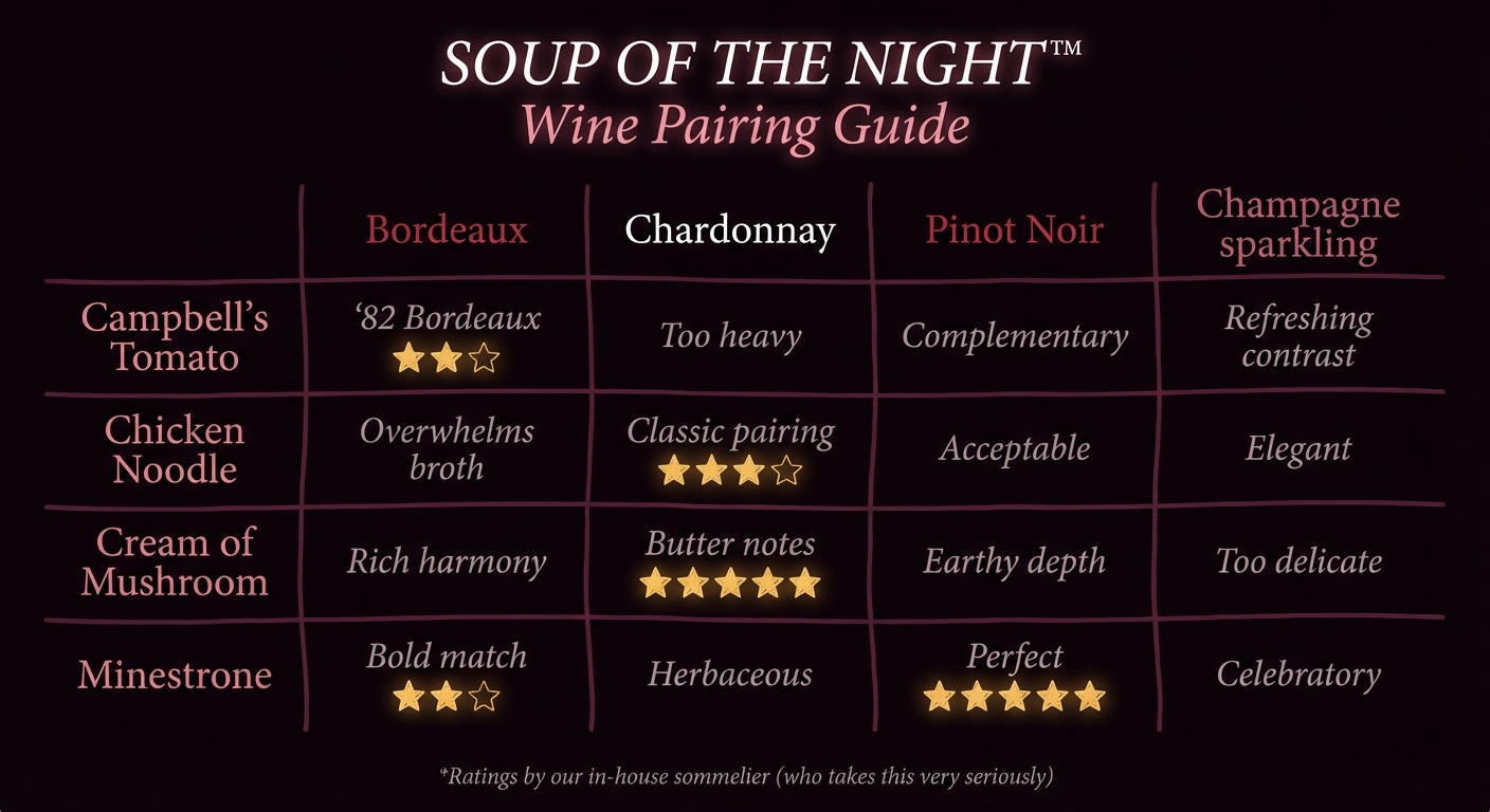Soup of the Night wine pairing - fine dining aesthetic